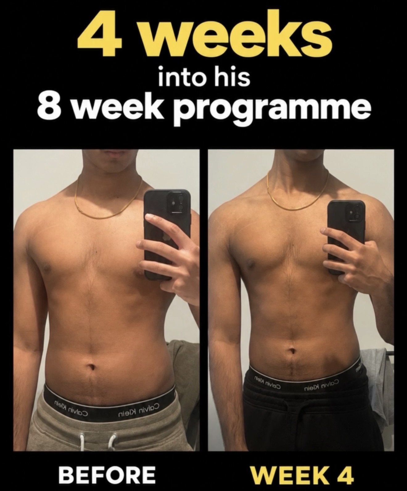 Client before and week four photographs from an eight-week programme